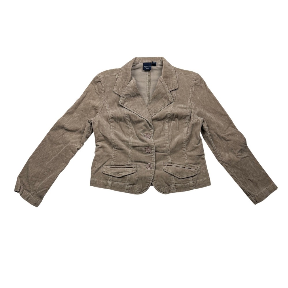 Sonoma Life + Style Petite Medium Tan Corduroy Fitted Blazer Jacket Stretch Y2K